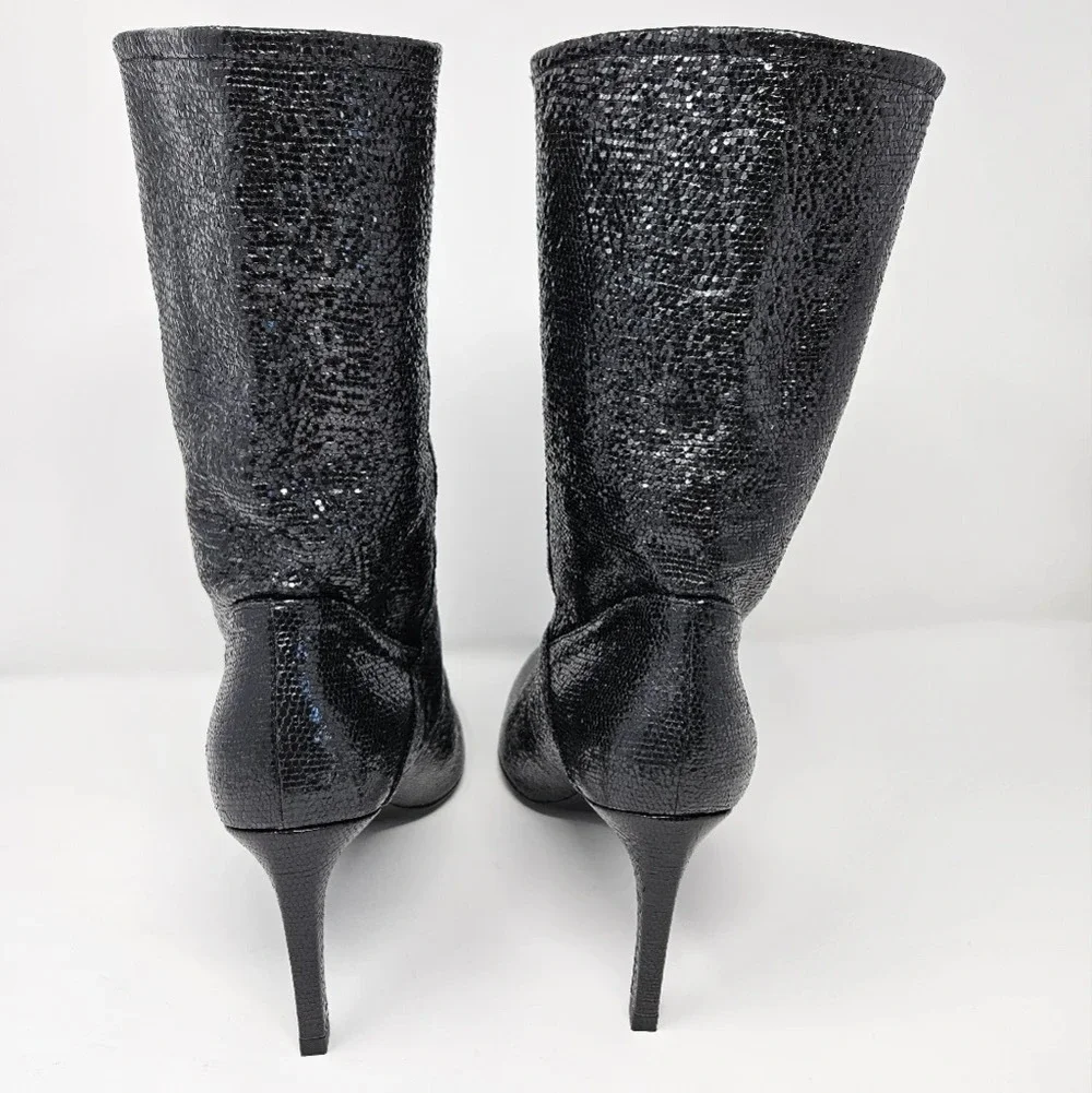 Allsaints Orlana Shimmer Black Boots Sz 10 Shimmery Leather Pointed Toe fall